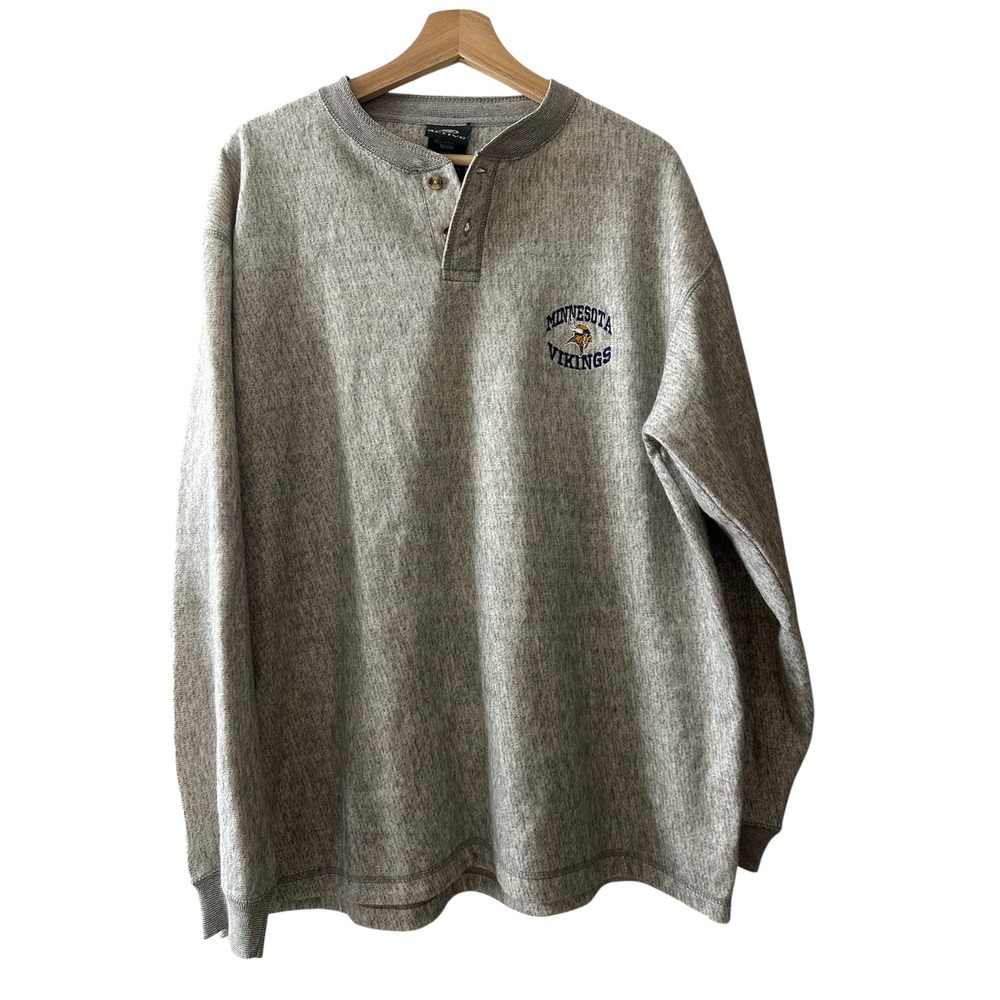 Minnesota Vikings Active NFL Football Henley Long‎ Sleeve Gray Mens Large